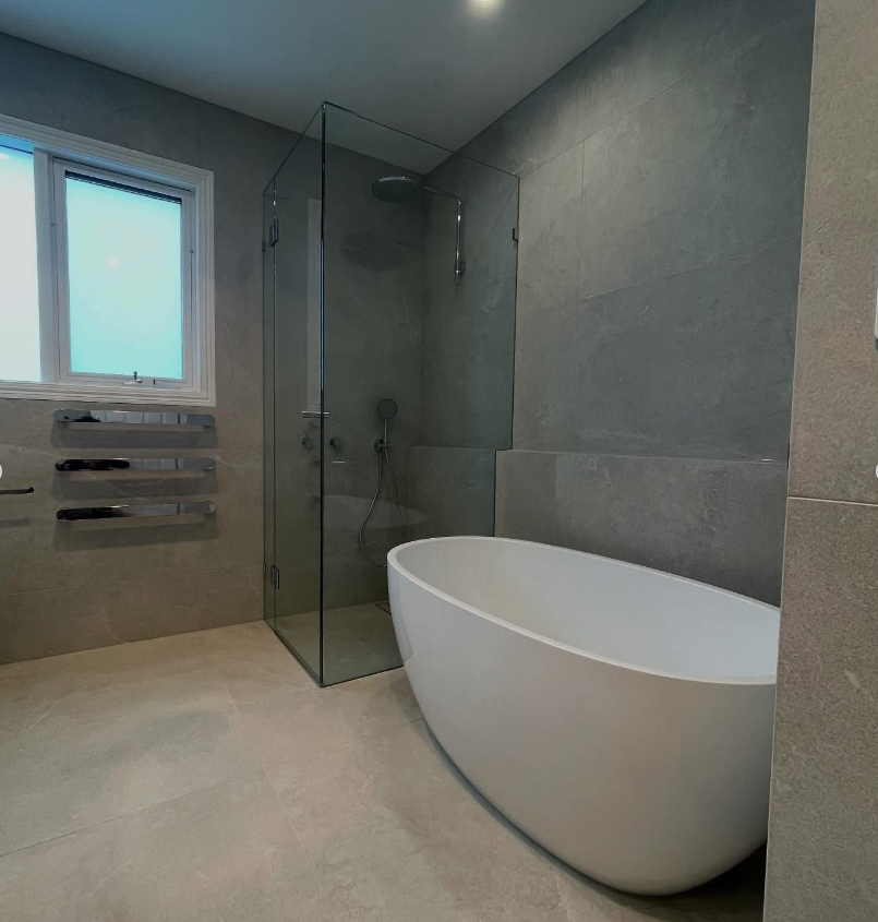 Spa-style bathroom with freestanding tub